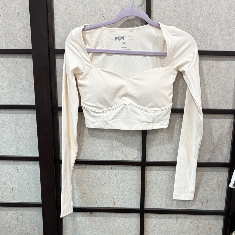 POPFLEX Cream Long Sleeve Crop workout top